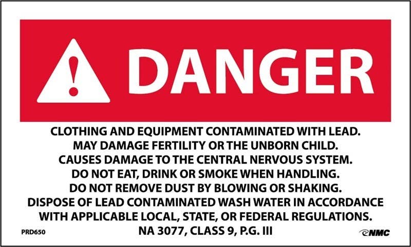 AccuformNMC PRD-6 Danger, Contaminated With Lead Warning Label, 3" x 5", PS Paper, 500/Roll