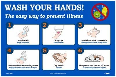 AccuformNMC PST137PP Wash Your Hands Poster, Paper, 12" x 18", 5/Pk