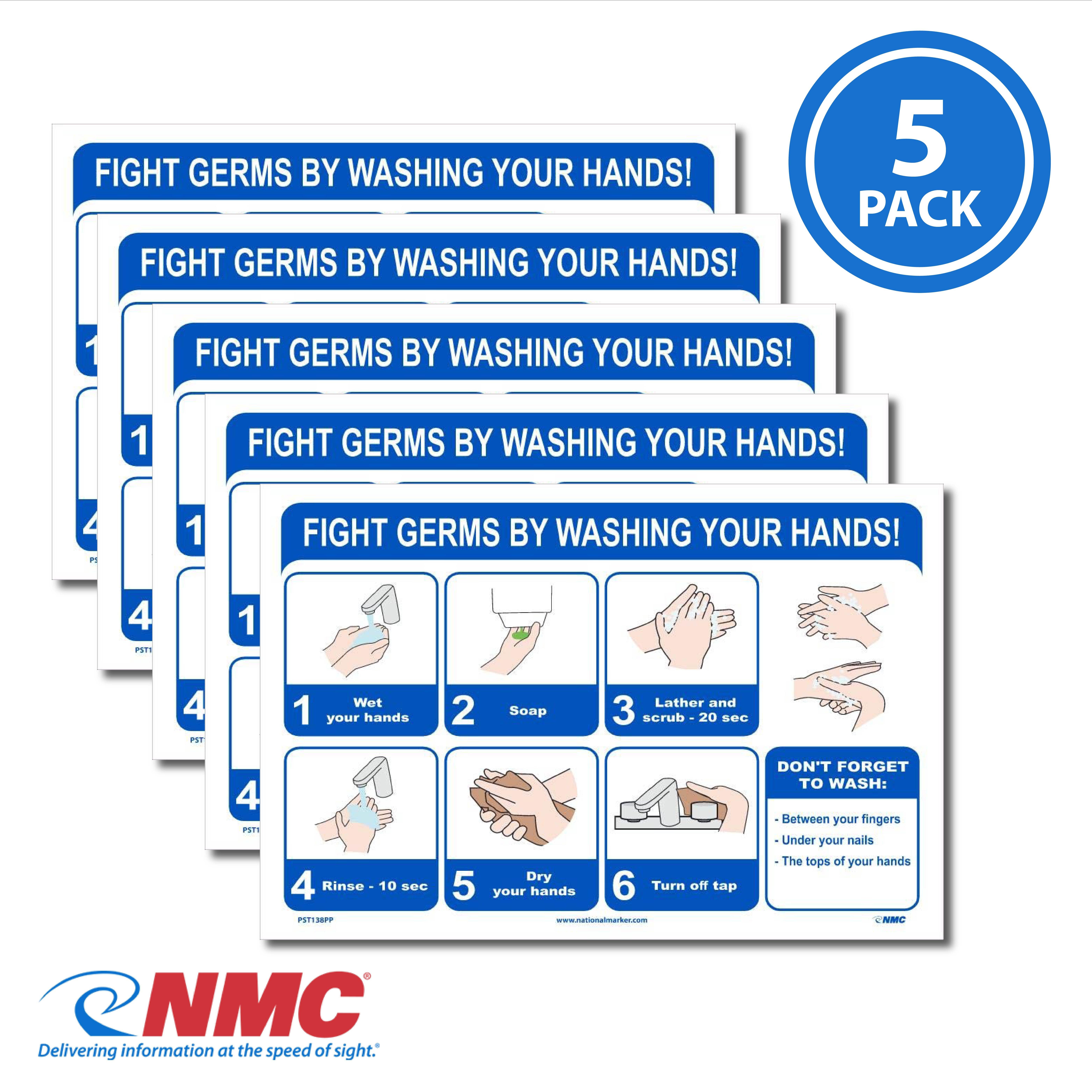 AccuformNMC PST138PP Fight Germs By Washing Your Hands Poster, Paper, 12" x 18", 5/Pk