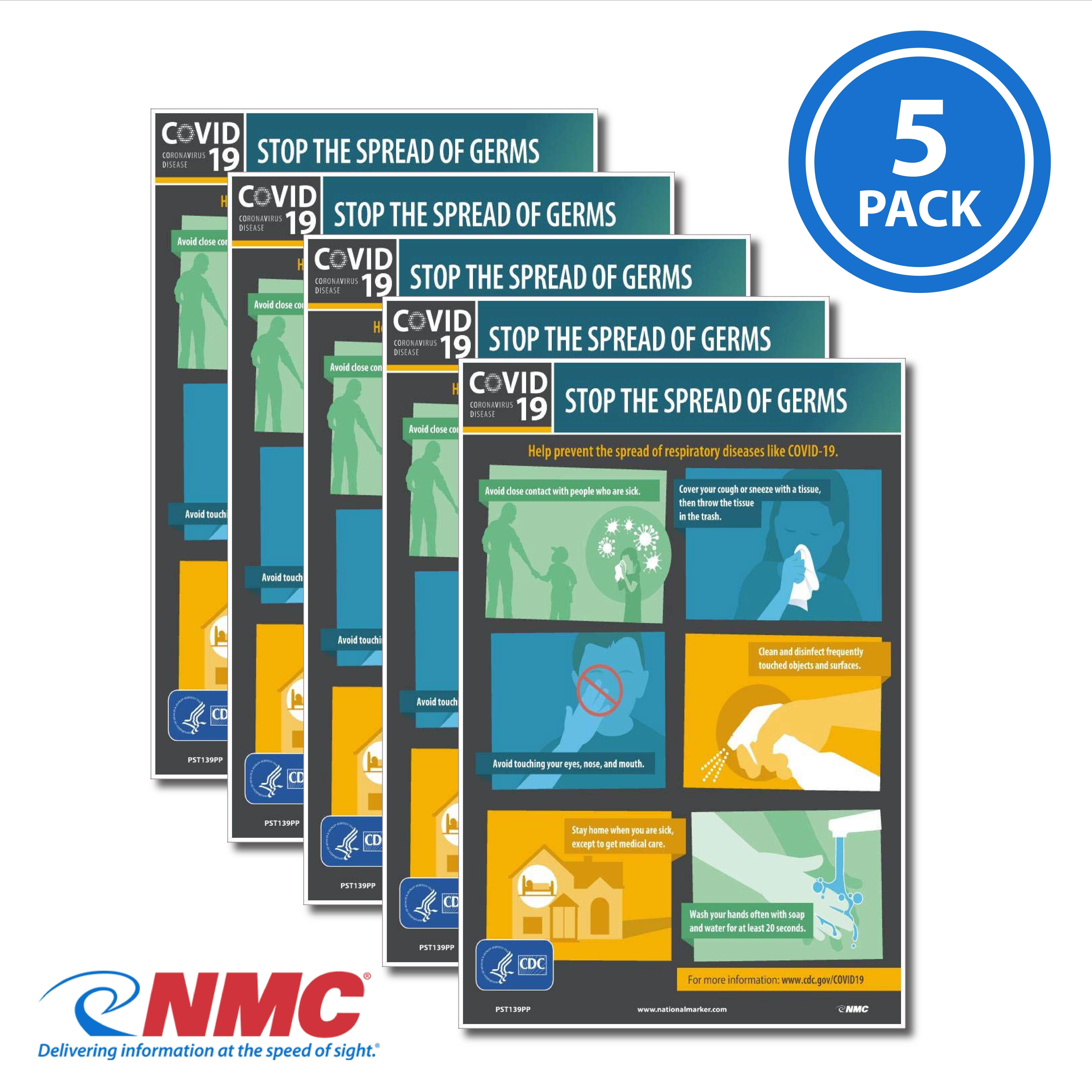 AccuformNMC PST139PP Stop The Spread Of Germs Poster, Paper, 18" x 12", 5/Pk