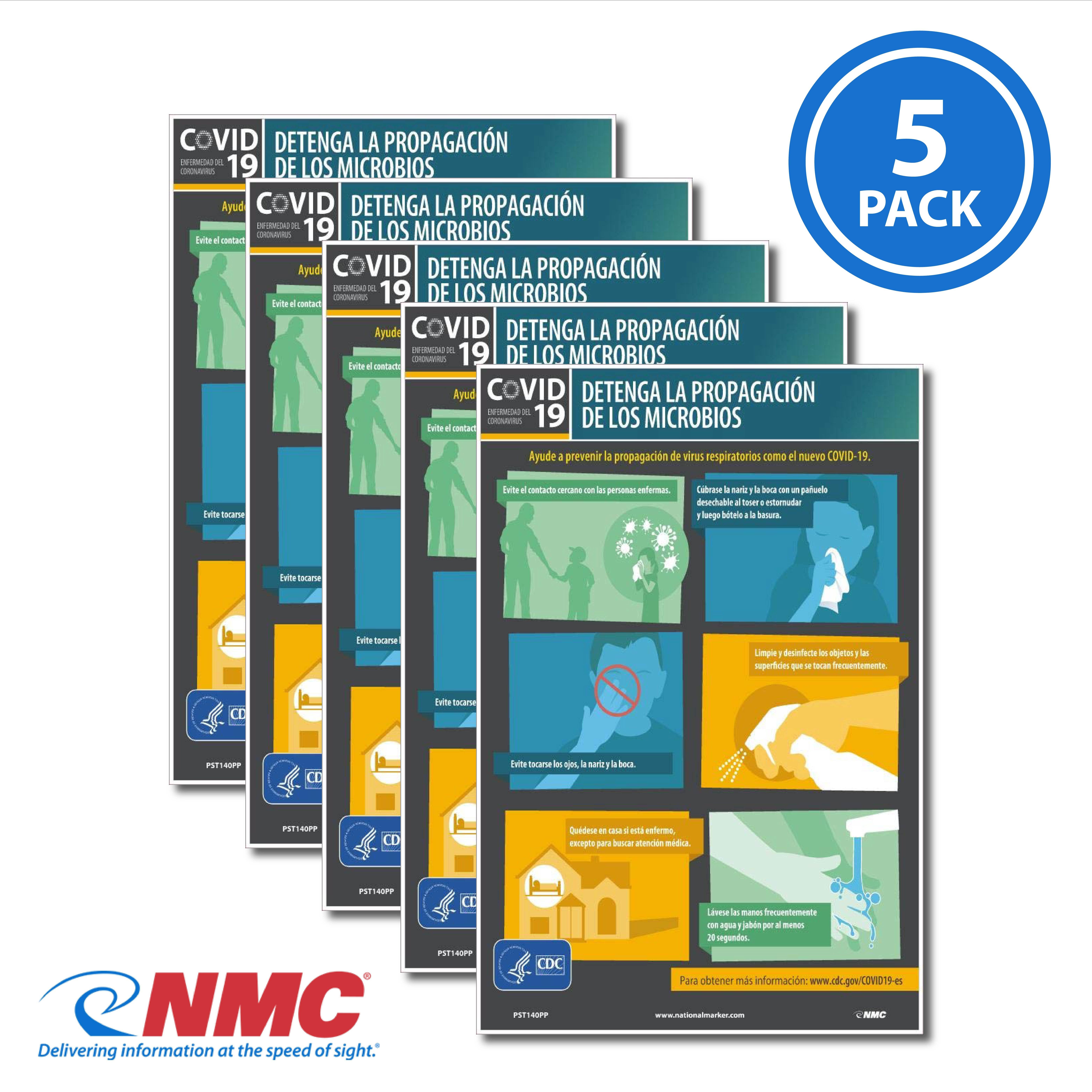 AccuformNMC PST140PP Stop The Spread Of Germs Poster, Spanish, Paper, 18" x 12", 5/Pk