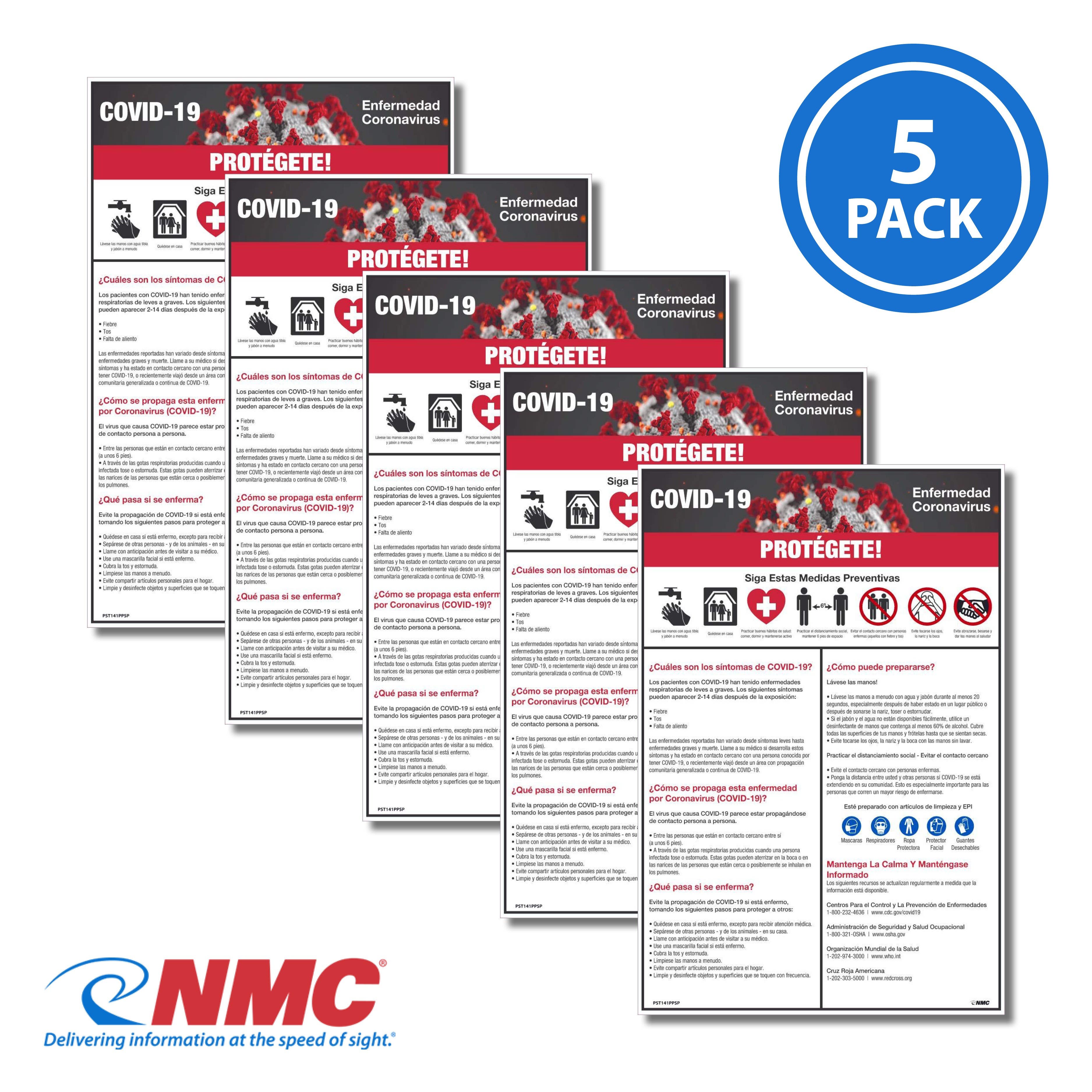 AccuformNMC PST141PPSP Covid-19 Protect Yourself Poster, Spanish, Paper, 18" x 12", 5/Pk