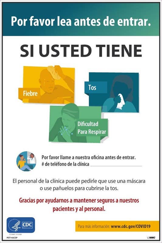 AccuformNMC PST Covid-19 Symptoms Poster, Spanish