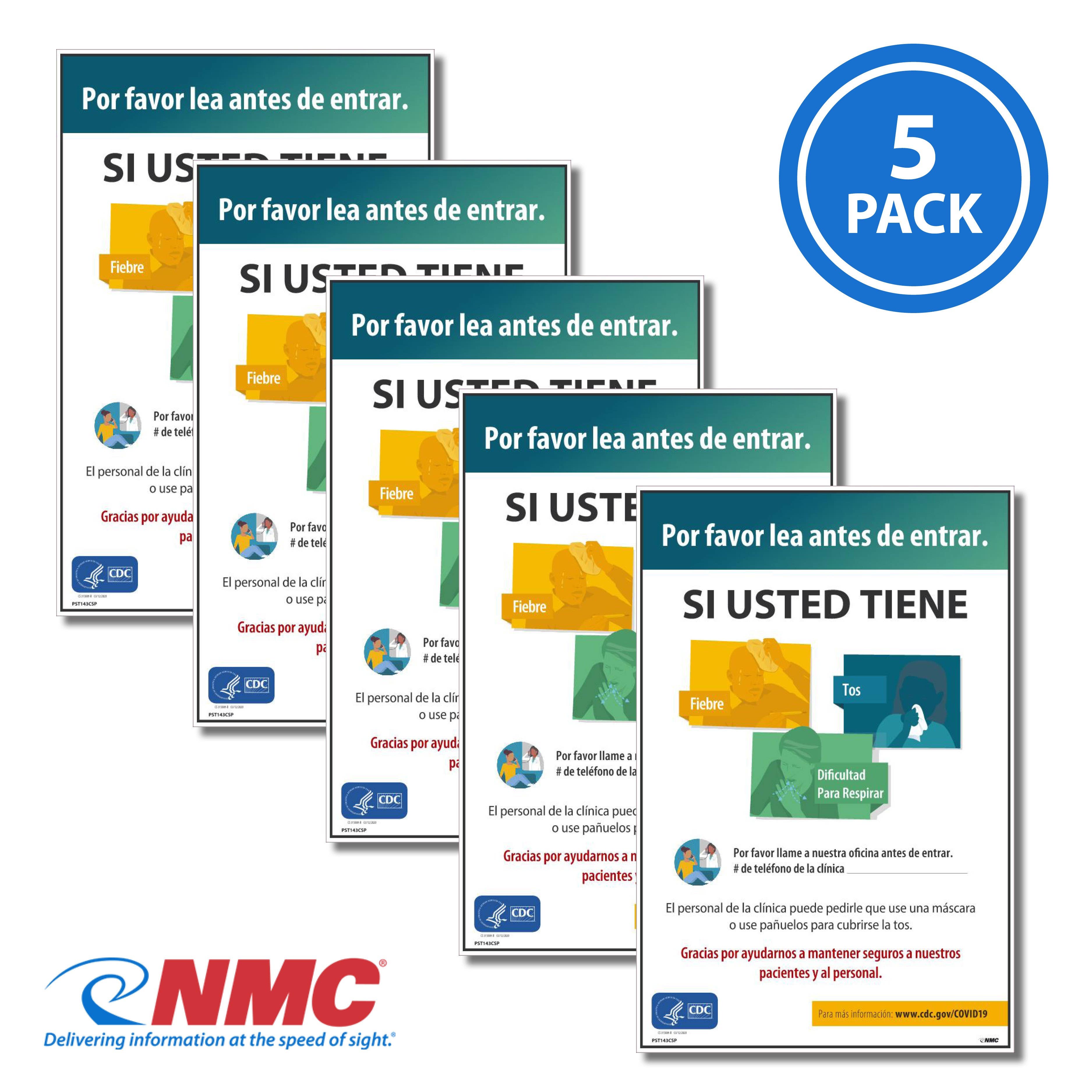AccuformNMC PST143PPSP Covid-19 Symptoms Poster, Spanish, 18" x 12", Paper, 5/Pk