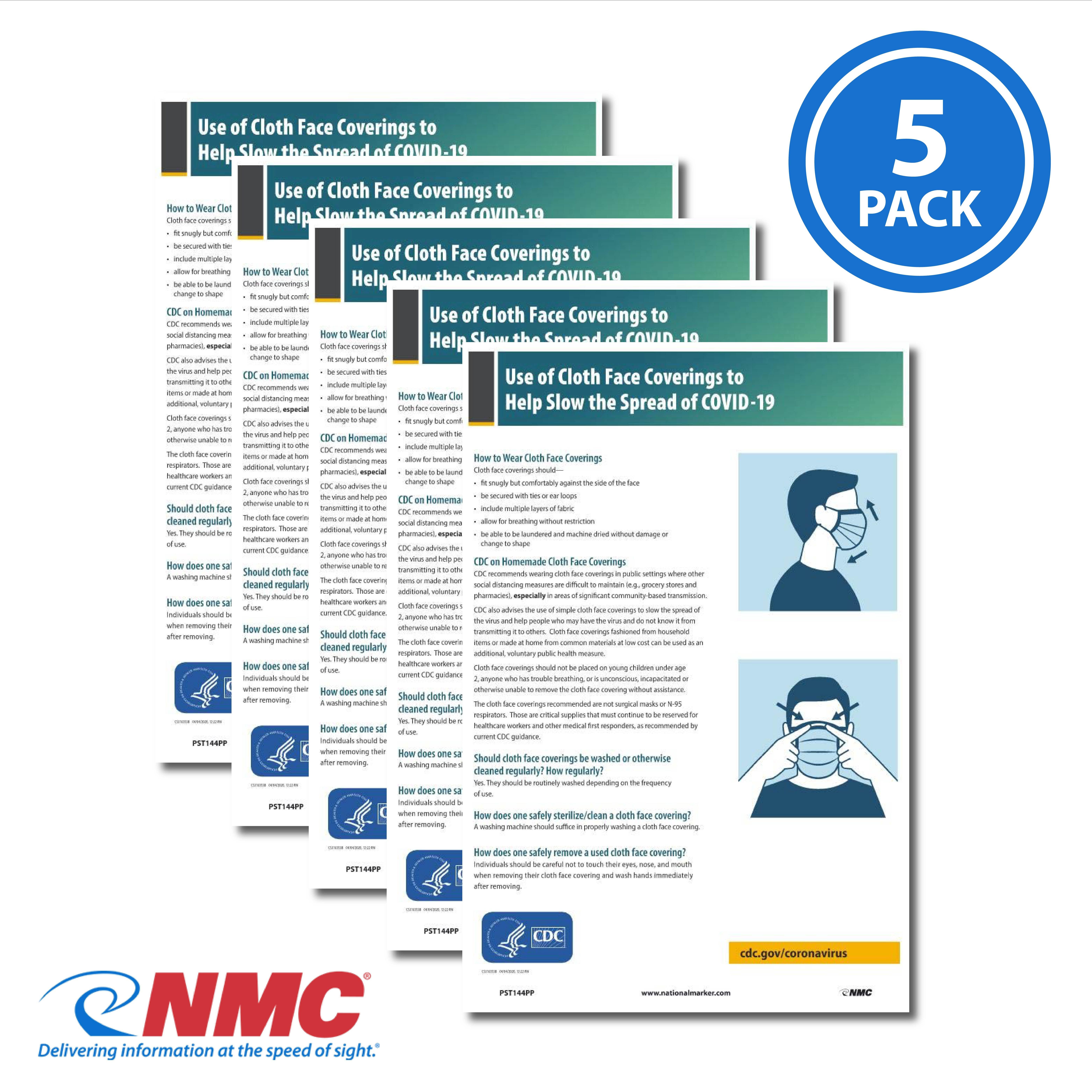 AccuformNMC PST144PP Use Of Cloth Face Coverings Poster, 18" x 12", Paper, 5/Pk