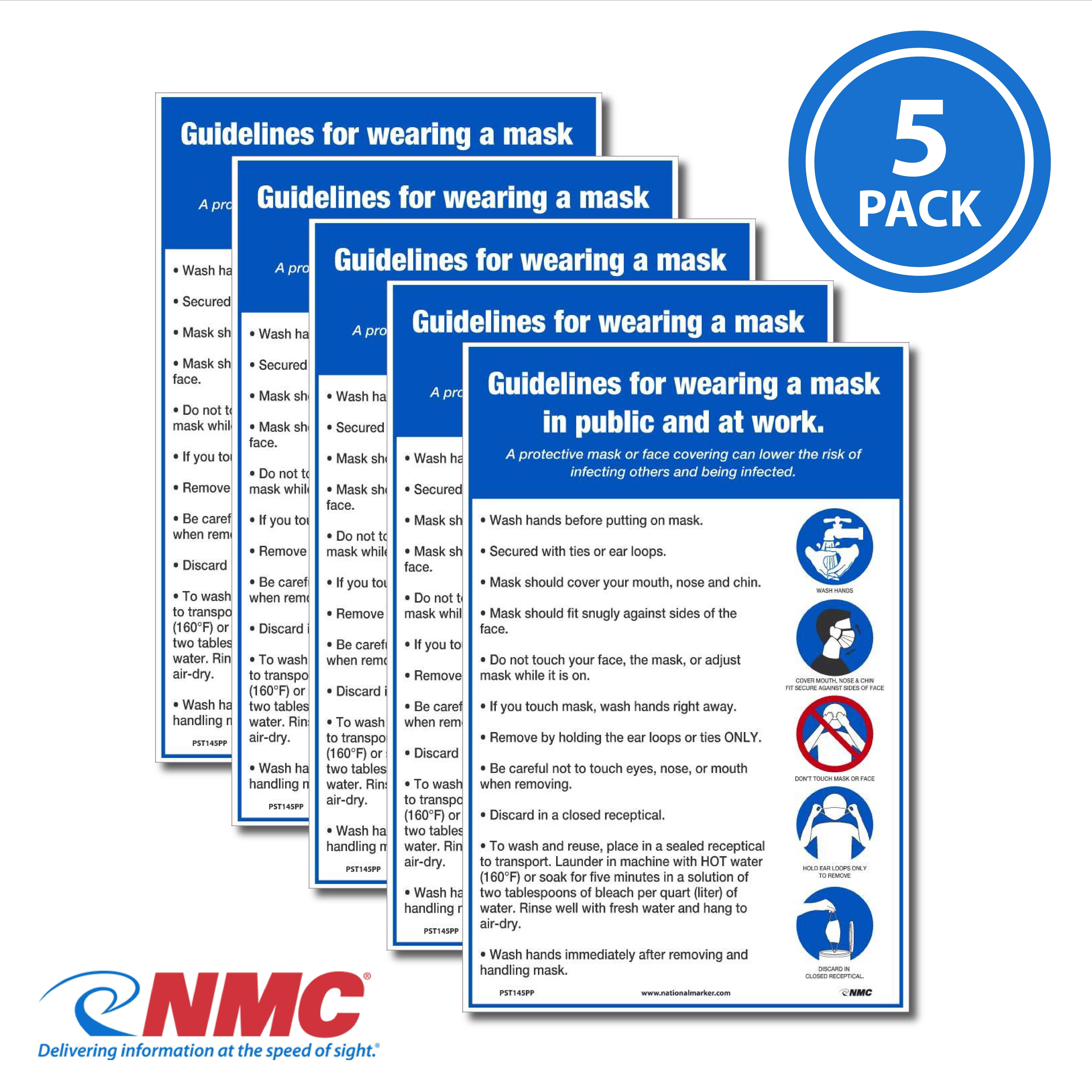 AccuformNMC PST145PP Guidelines For Wearing A Mask Poster, 18" x 12", Paper, 5/Pk
