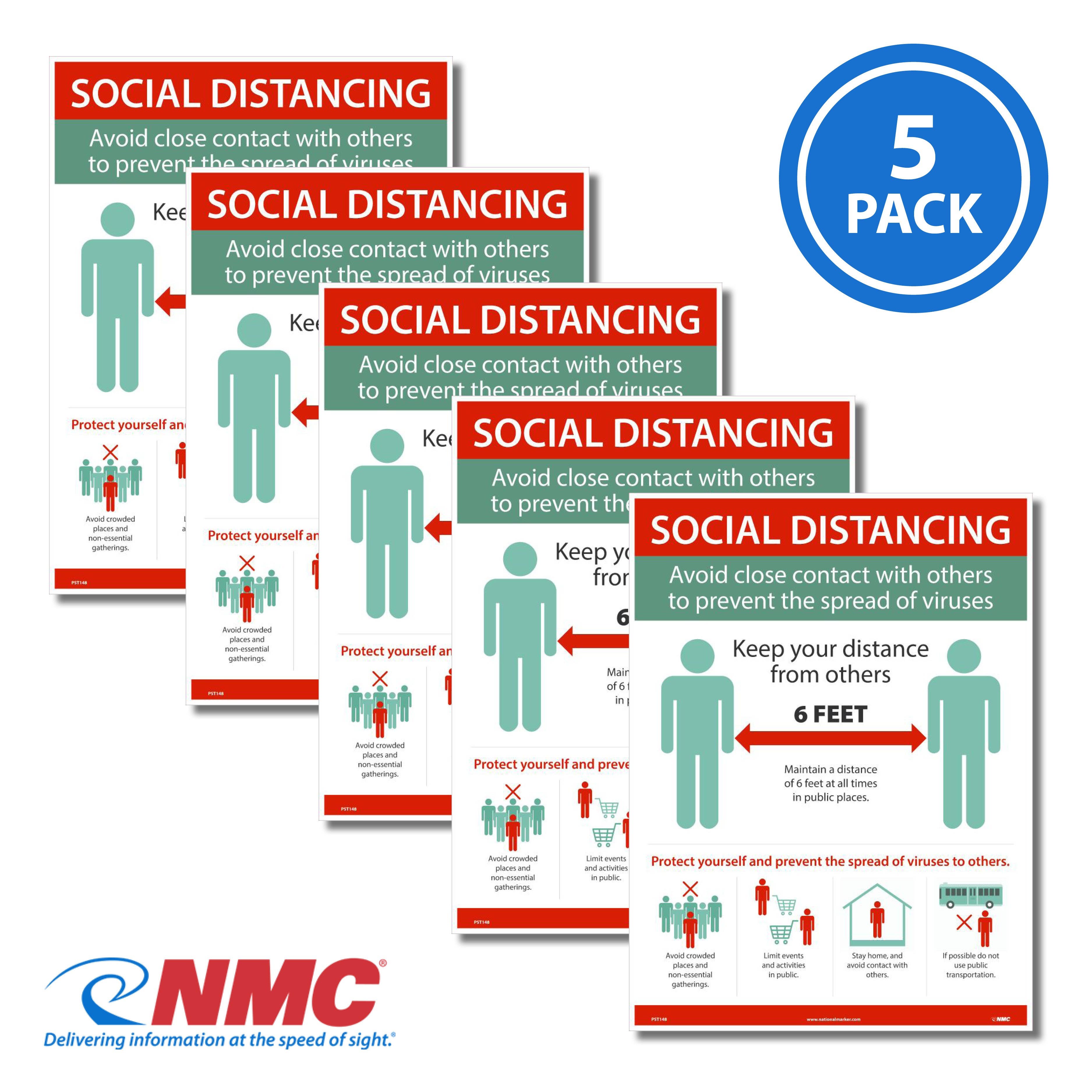 AccuformNMC PST148PP Social Distancing Poster, 18" x 12", Paper, 5/Pk