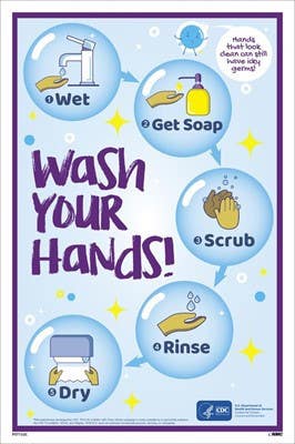 AccuformNMC PST Wash Your Hands Step By Step Poster, 24" x 18"