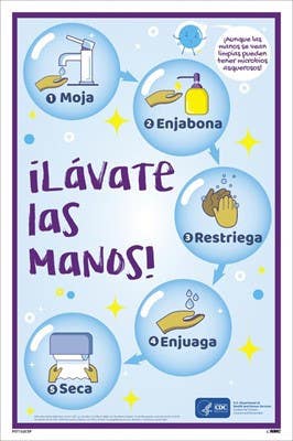 AccuformNMC PST Wash Your Hands Step By Step Poster, Spanish