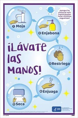 AccuformNMC PST152PPSP Wash Your Hands Step By Step Poster, Spanish, 18" x 12", Paper, 5/Pk