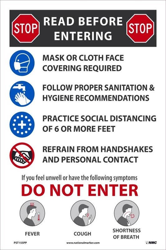 AccuformNMC PST155PP Stop Read Before Entering, 18" x 12", Paper, 5/Pk