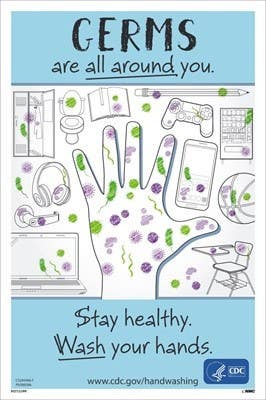 AccuformNMC PST157PP Germs Are All Around You Poster, 18" x 12", Paper, 5/Pk
