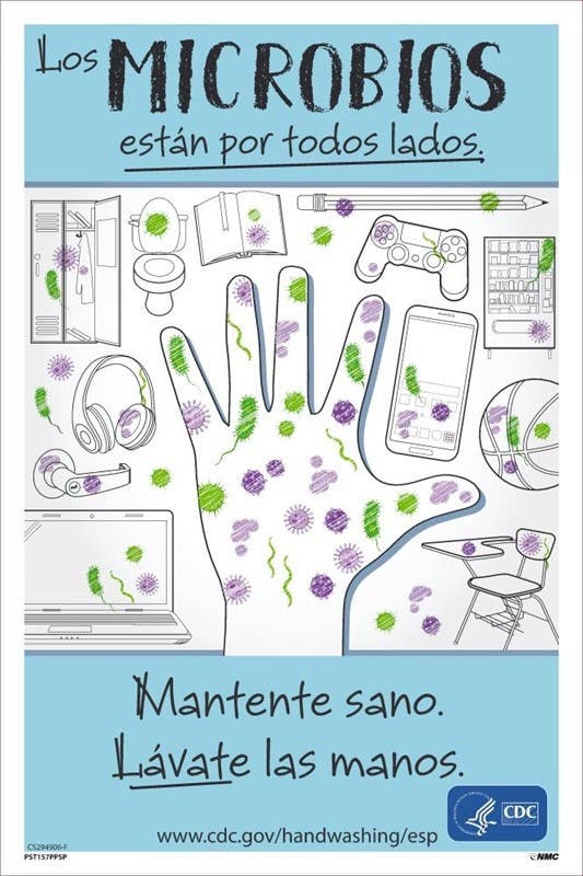 AccuformNMC PST157PPSP Germs Are All Around You Poster, Spanish, 18" x 12", Paper, 5/Pk