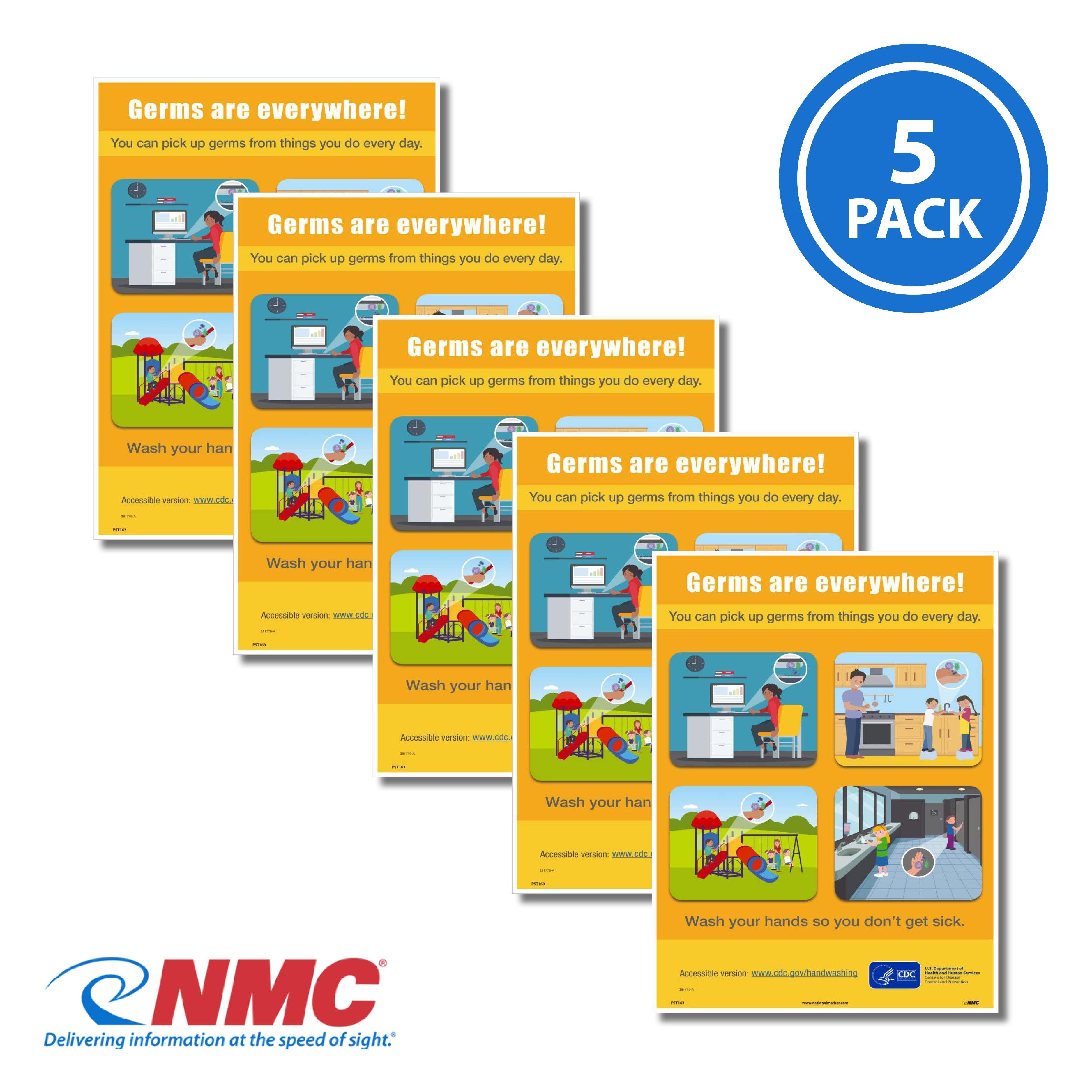 AccuformNMC PST163PP Germs Are Everywhere Poster, 18" x 12", Paper, 5/Pk