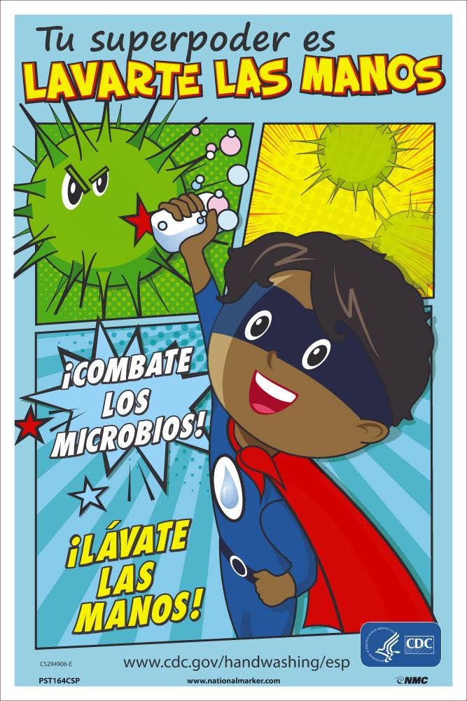 AccuformNMC PST Handwashing Is Your Superpower Poster, Boy, Spanish