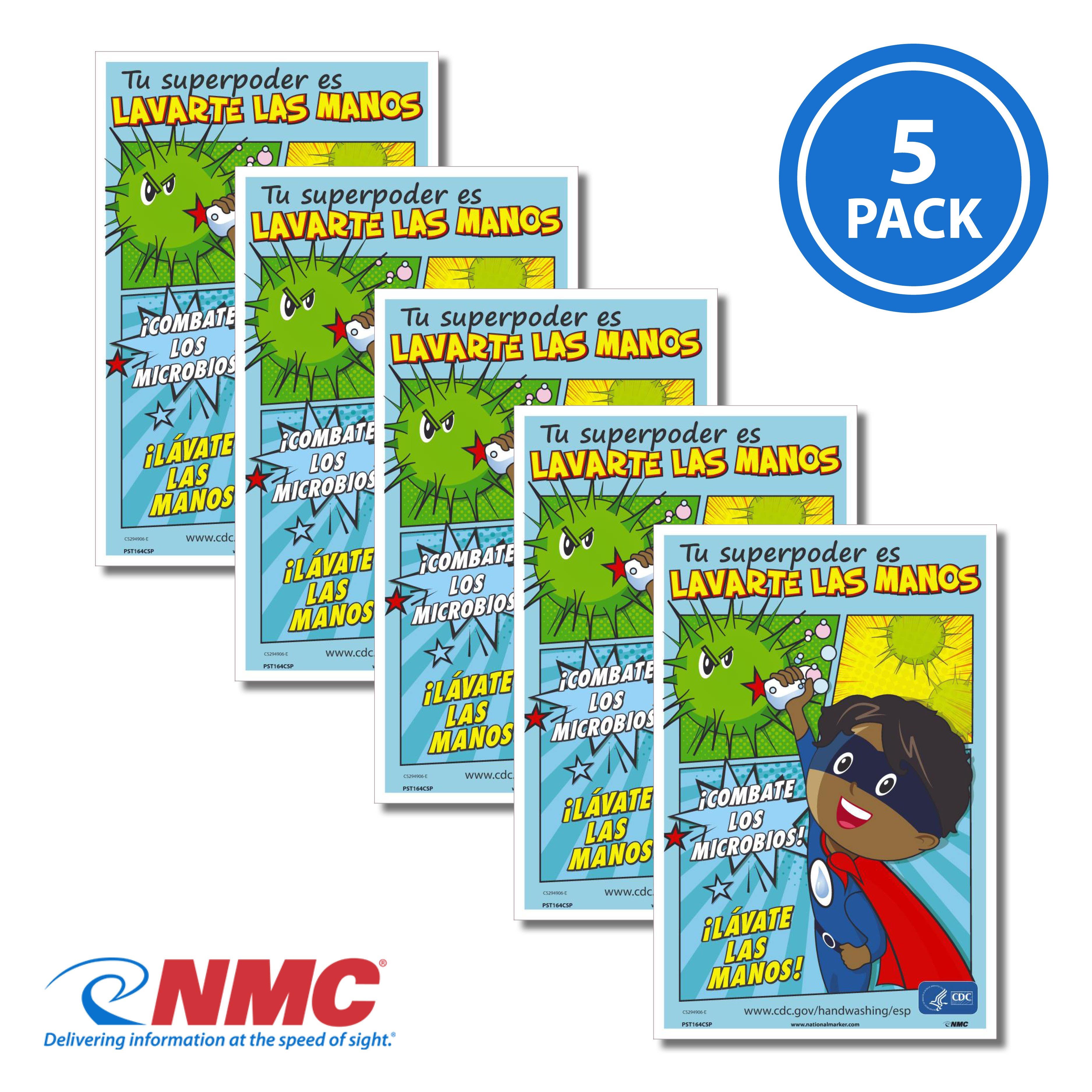 AccuformNMC PST164PPSP Handwashing Is Your Superpower Poster, Boy, Spanish, 18" x 12", Paper, 5/Pk
