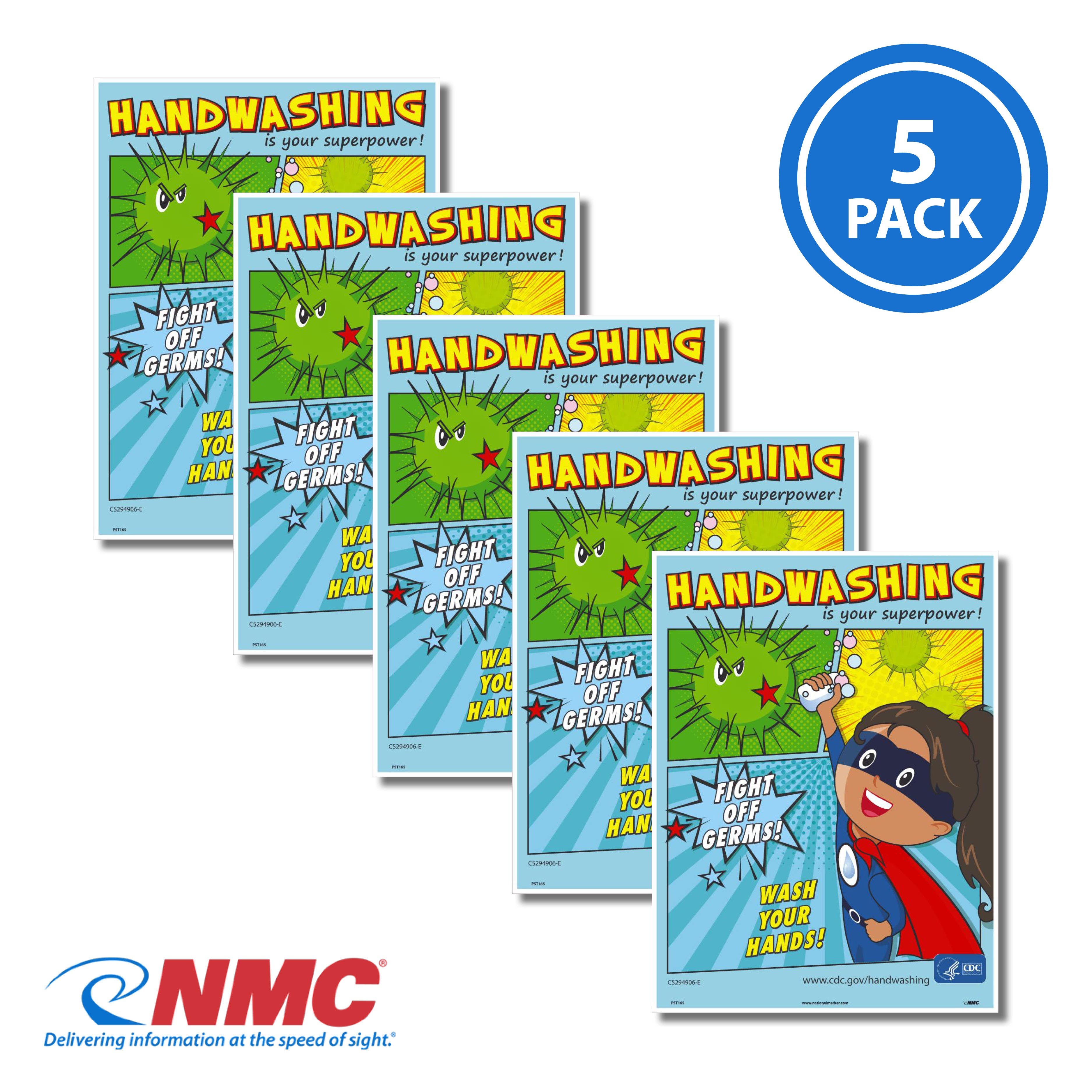 AccuformNMC PST165PP Handwashing Is Your Superpower Poster, Girl, 18" x 12", Paper, 5/Pk