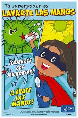 AccuformNMC PST Handwashing Is Your Superpower Poster, Girl, Spanish, 18" x 12"