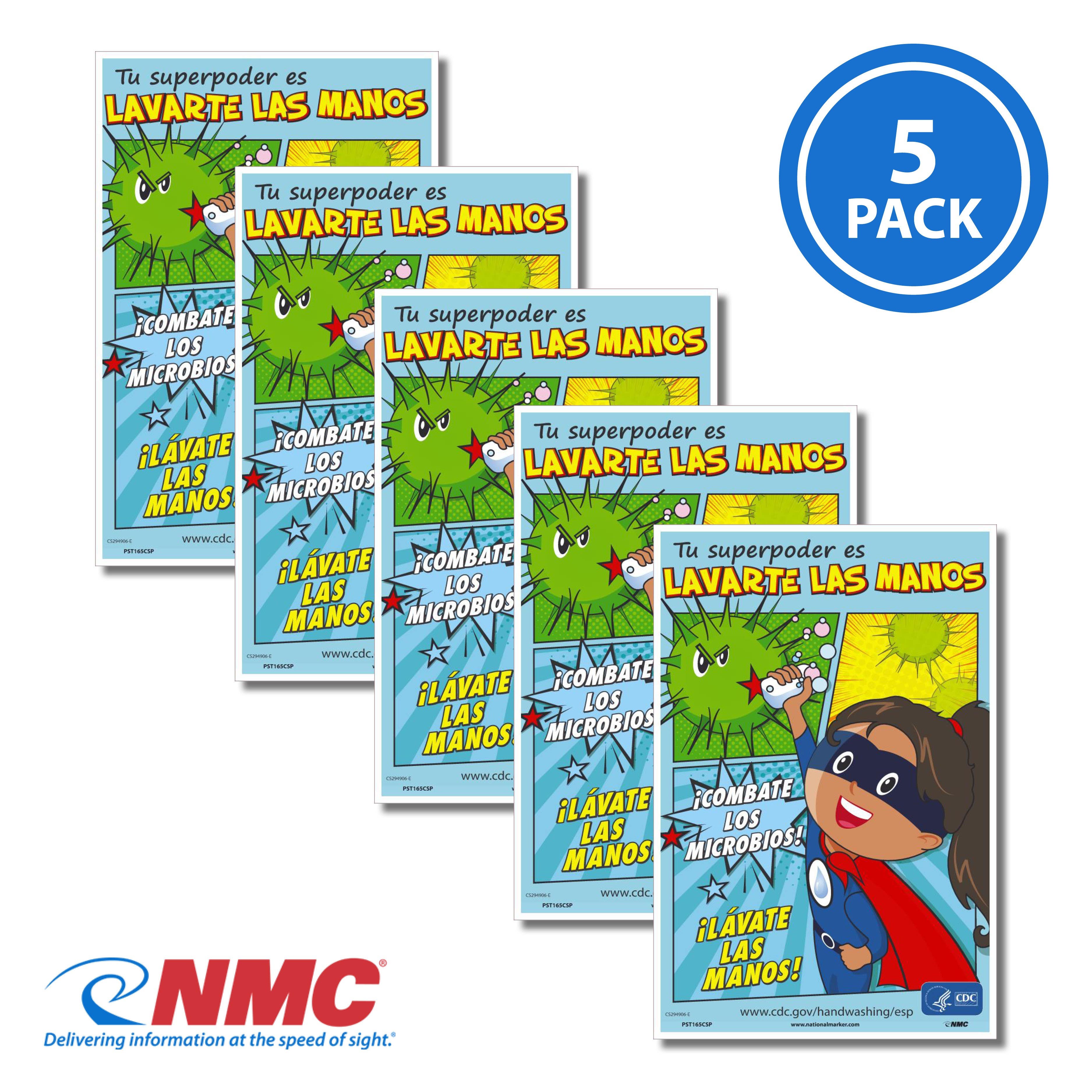 AccuformNMC PST165PPSP Handwashing Is Your Superpower Poster, Girl, Spanish, 18" x 12", Paper, 5/Pk