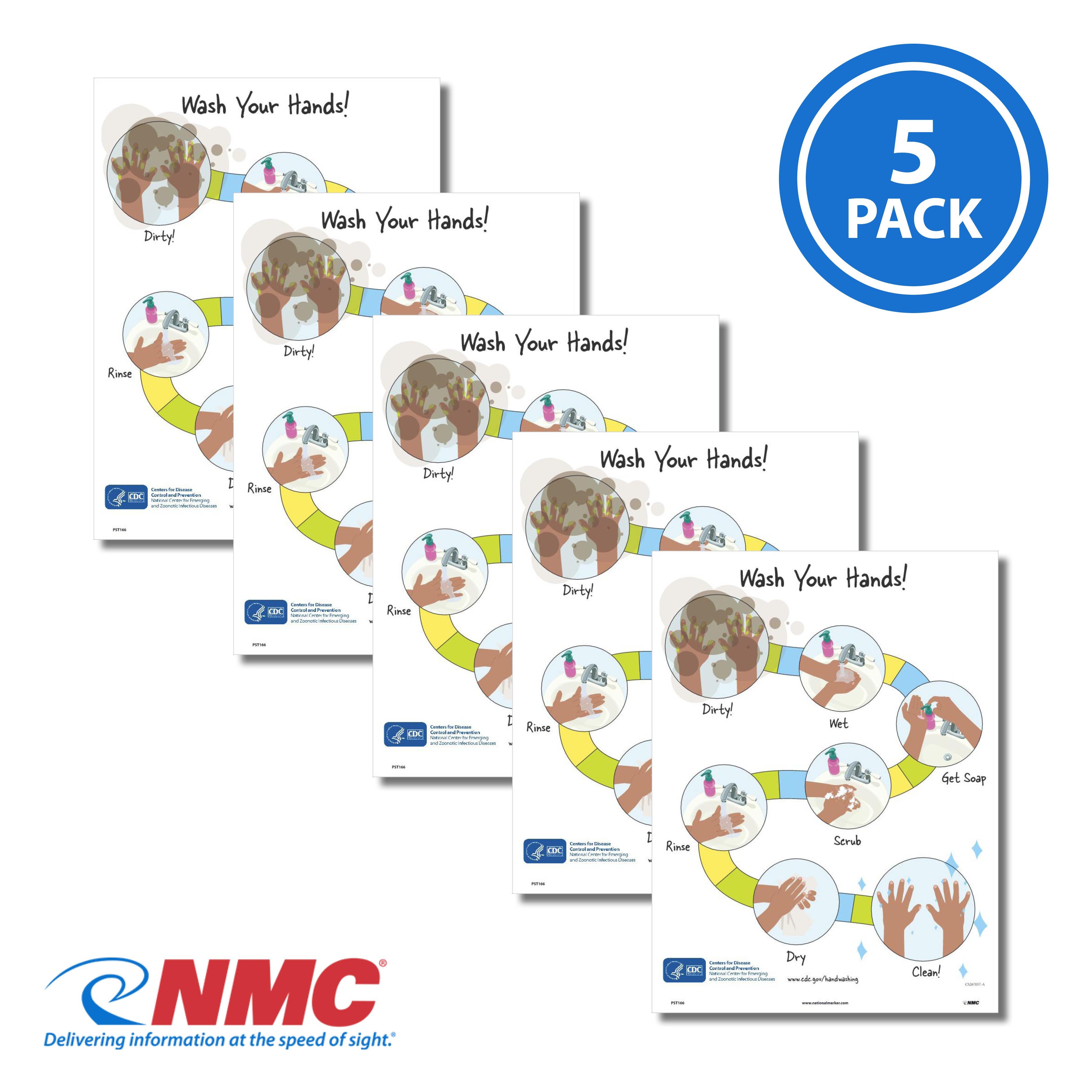 AccuformNMC PST166PP Handwashing Guidance Poster, 18" x 12", Paper, 5/Pk