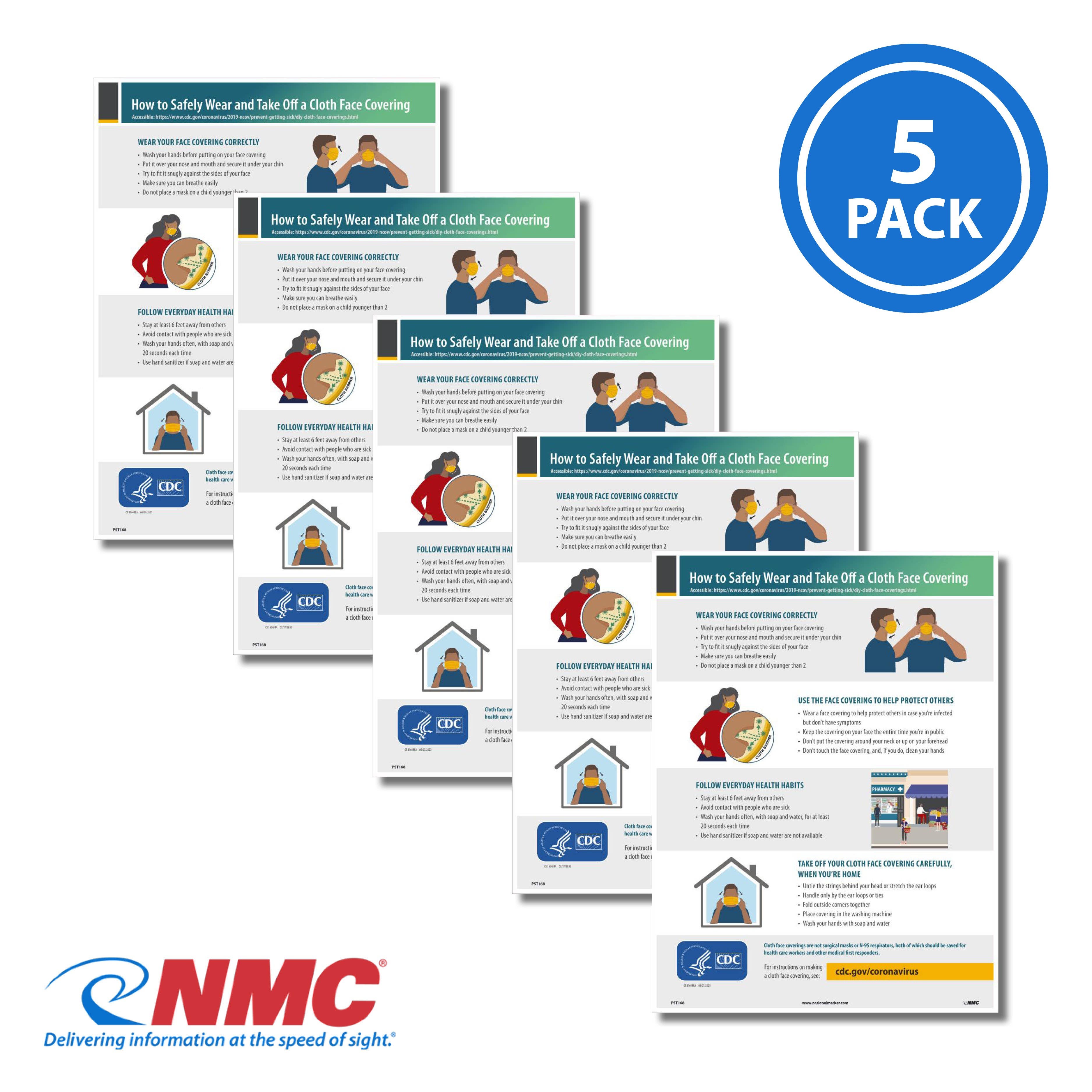 AccuformNMC PST168PP Wearing And Removing A Face Covering Poster, 18" x 12", Paper, 5/Pk