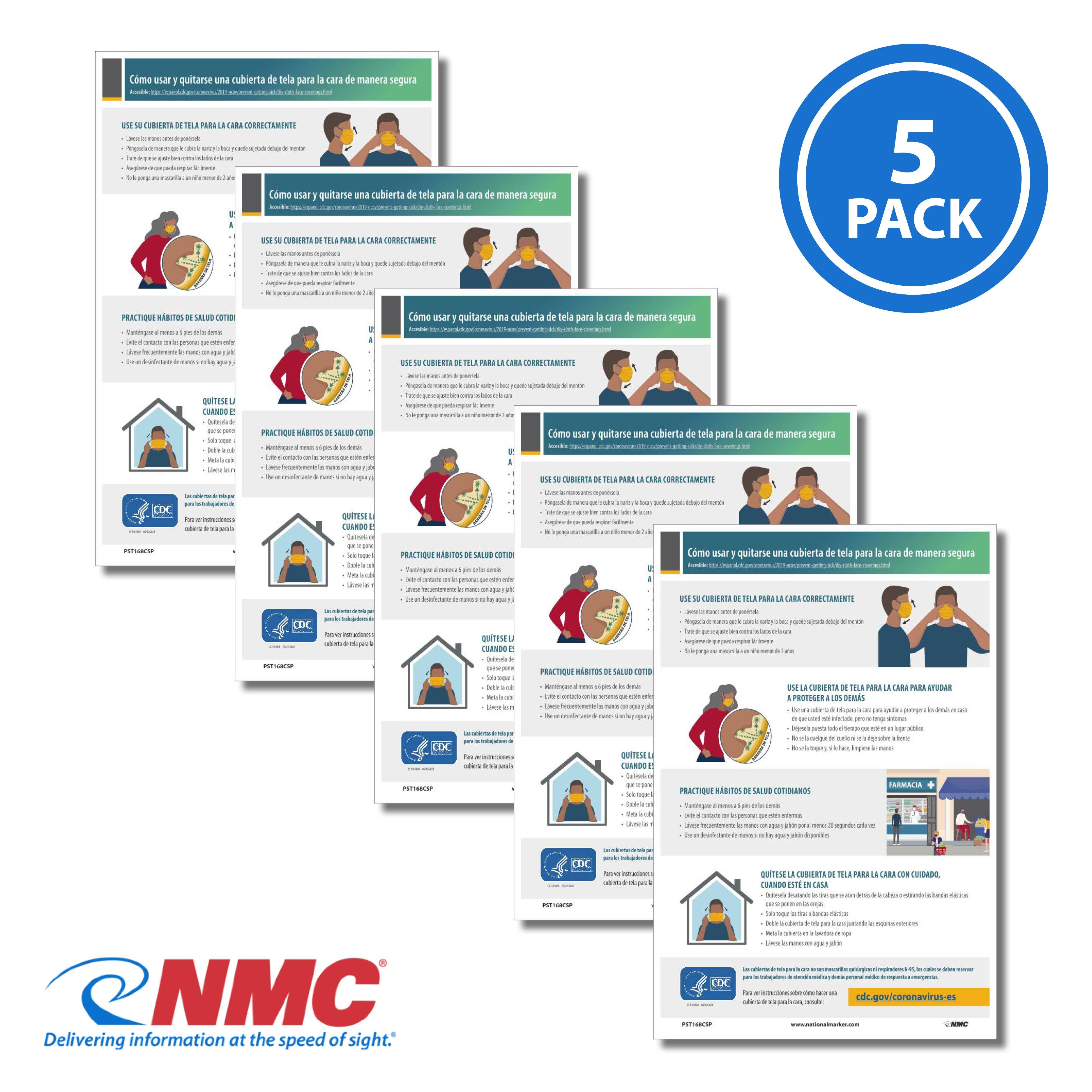 AccuformNMC PST168PPSP Wearing And Removing A Face Covering Poster, Spanish, 18" x 12", Paper, 5/Pk