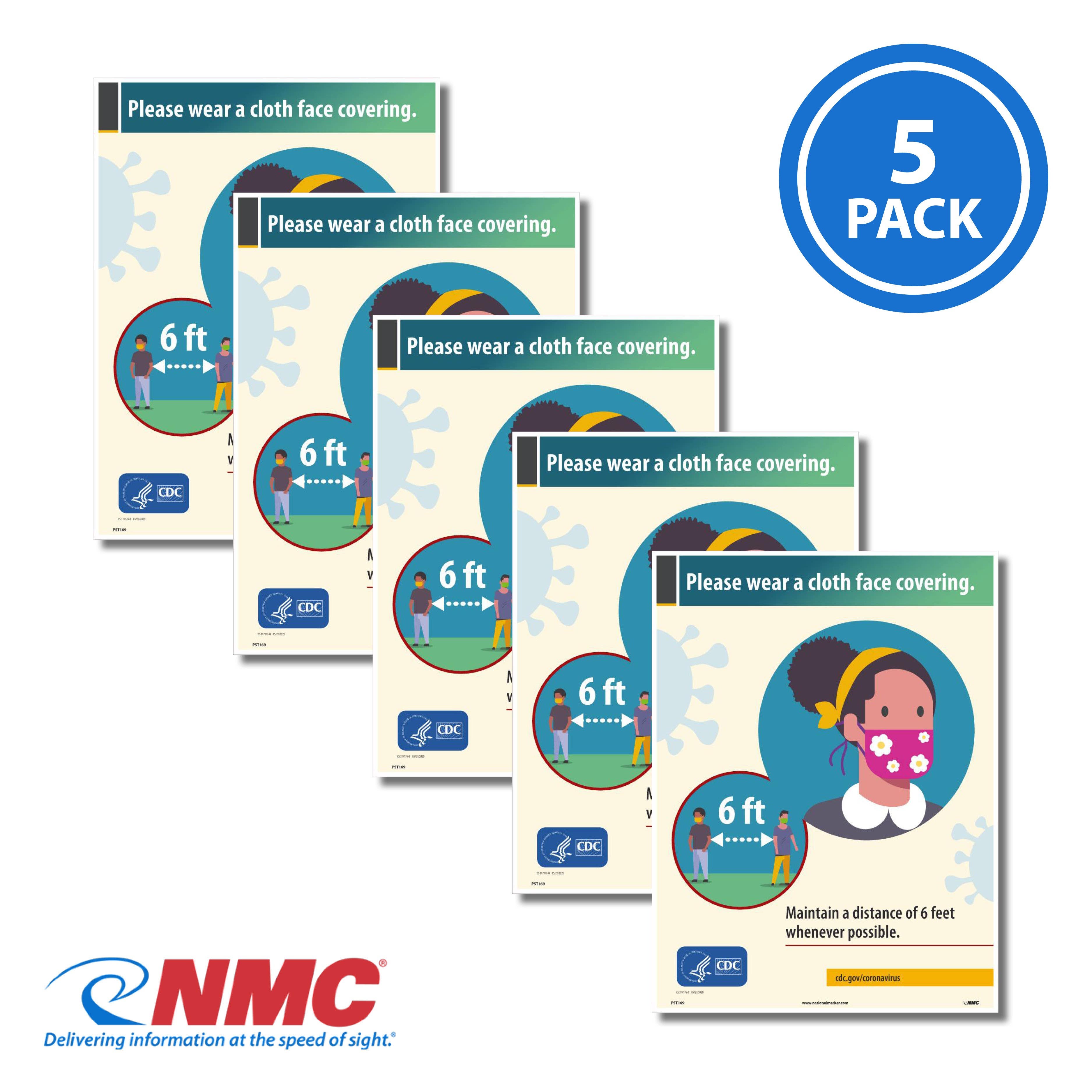 AccuformNMC PST169PP Please Wear A Cloth Face Covering Poster, 18" x 12", Paper, 5/Pk