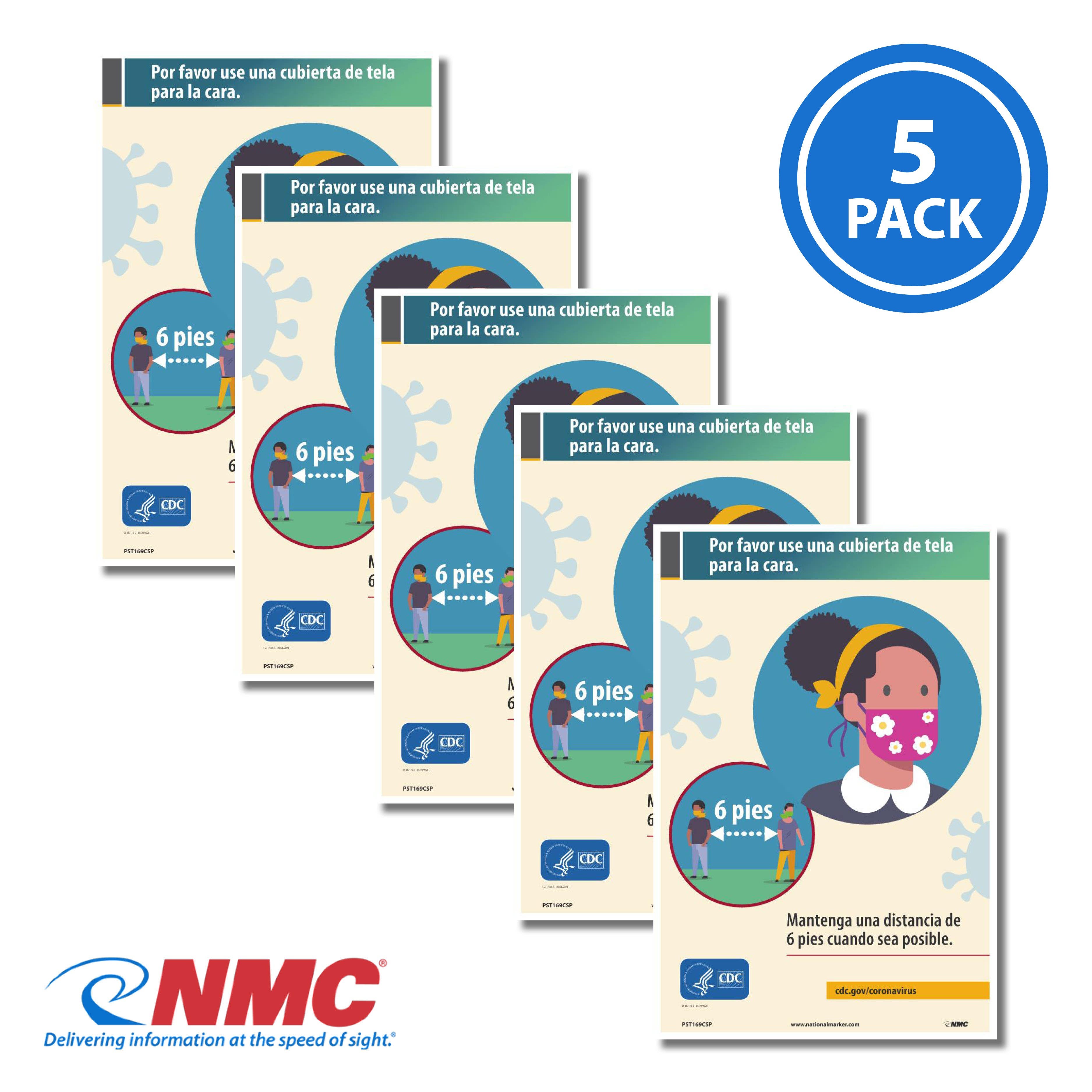 AccuformNMC PST169PPSP Please Wear A Cloth Face Covering Poster, Spanish, 18" x 12", Paper, 5/Pk