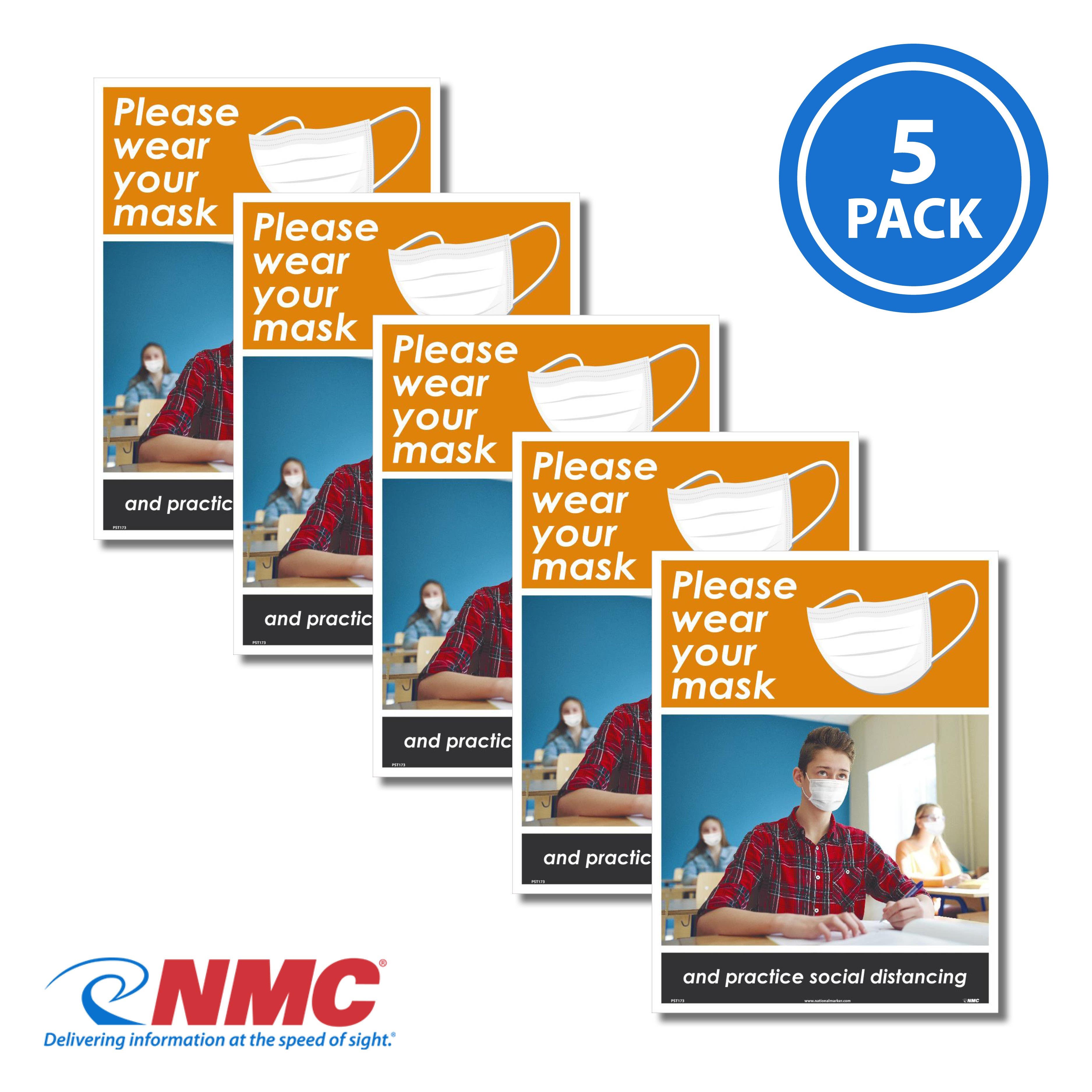 AccuformNMC PST173PP Please Wear Your Mask Poster, Students, 18" x 12", Paper, 5/Pk