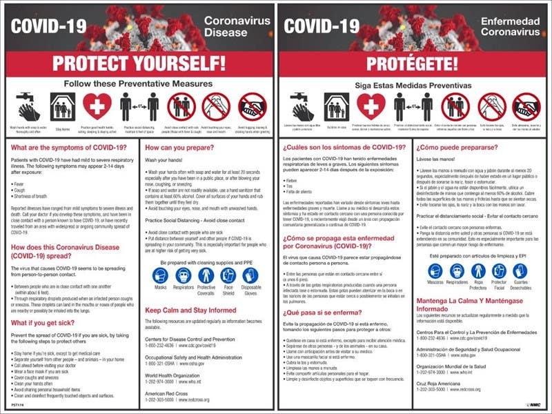 AccuformNMC PST174 Covid-19 Protect Yourself Poster, 18" x 24", English/Spanish, Polytag