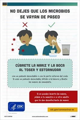 AccuformNMC PST175PPSP Don't Let Your Germs Go For A Ride Poster, Spanish, 18" x 12", Paper, 5/Pk