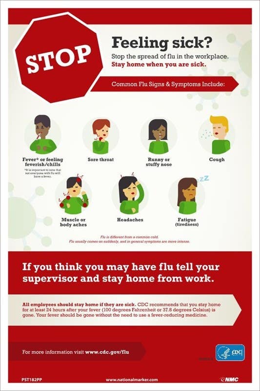 AccuformNMC PST182PP Stop Feeling Sick, Stop The Spread Of Flu Poster, 18" x 12", Paper, 5/Pk