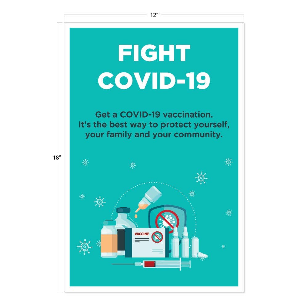 AccuformNMC PST187PP Fight Covid-19, Get A Vaccination Poster, 18" x 12", Paper, 5/Pk