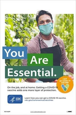 AccuformNMC PST192PP Covid-19 Vaccine Poster (Agricultural Worker) Poster, 18" x 12", Paper, 5/Pk