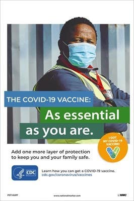 AccuformNMC PST193PP Covid-19 Vaccine (Safety Worker) Poster, 18" x 12", Paper, 5/Pk