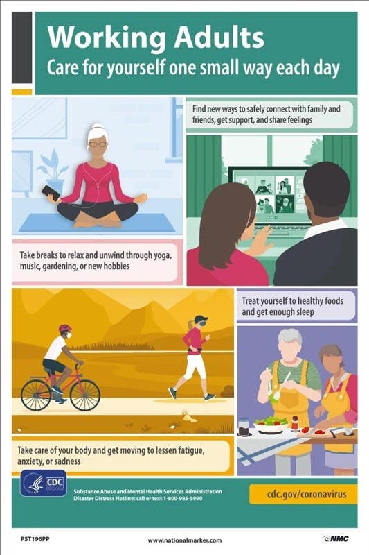AccuformNMC PST196PP Working Adults: Caring For Yourself During A Pandemic Poster, 18" x 12", Paper, 5/Pk