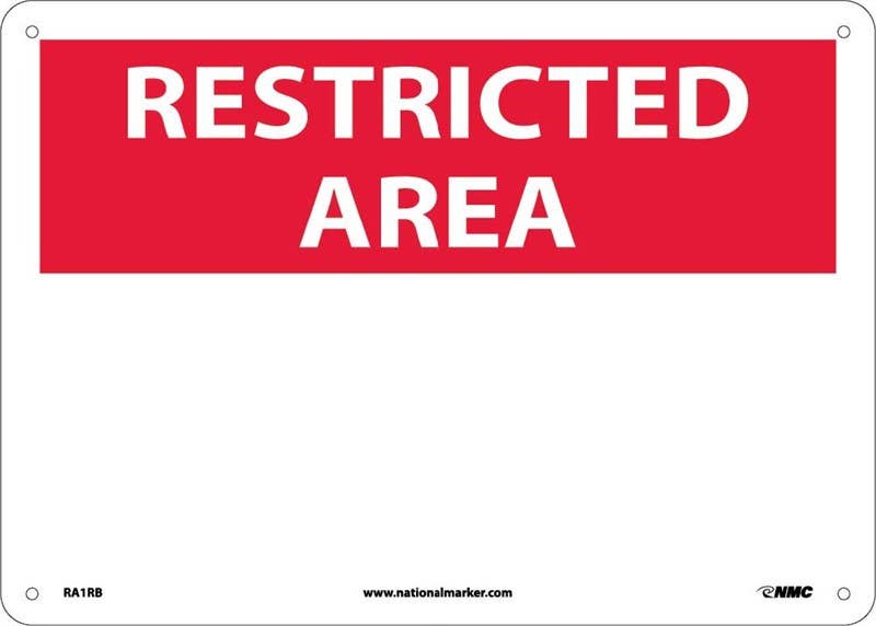 AccuformNMC RA1 Restricted Area, Blank Sign, 10" x 14"