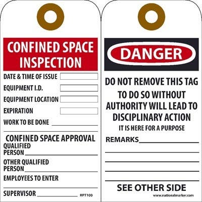 AccuformNMC RPT100 Danger Confined Space Tag, Unrippable Vinyl, 6" x 3", 25/Pk