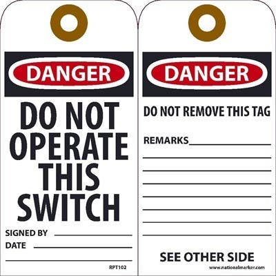 AccuformNMC RPT102 Do Not Operate This Switch Tag, Unrippable Vinyl, 6" x 3", 25/Pk