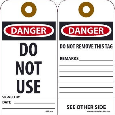 AccuformNMC RPT105 Danger Do Not Use Tag, 6" x 3", Unrippable Vinyl, 25/Pk