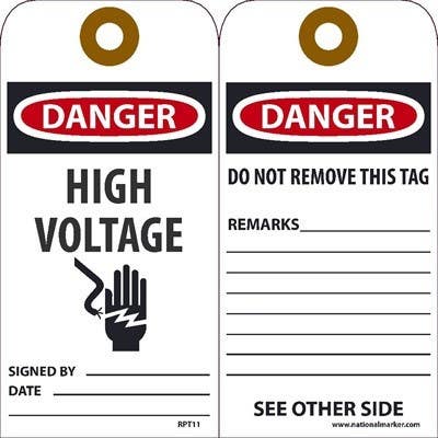 AccuformNMC RPT11 Danger High Voltage Tag, 6" x 3", Unrippable Vinyl, 25/Pk