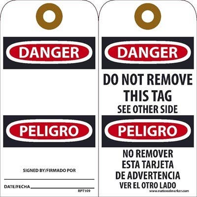 AccuformNMC RPT109 Danger Tag, 6" x 3", Unrippable Vinyl, 25/Pk