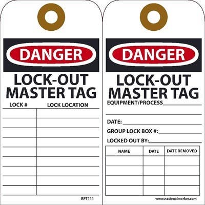 AccuformNMC RPT Danger, Lockout Master Tag, 6" x 3", Unrippable Vinyl, 25/Pk
