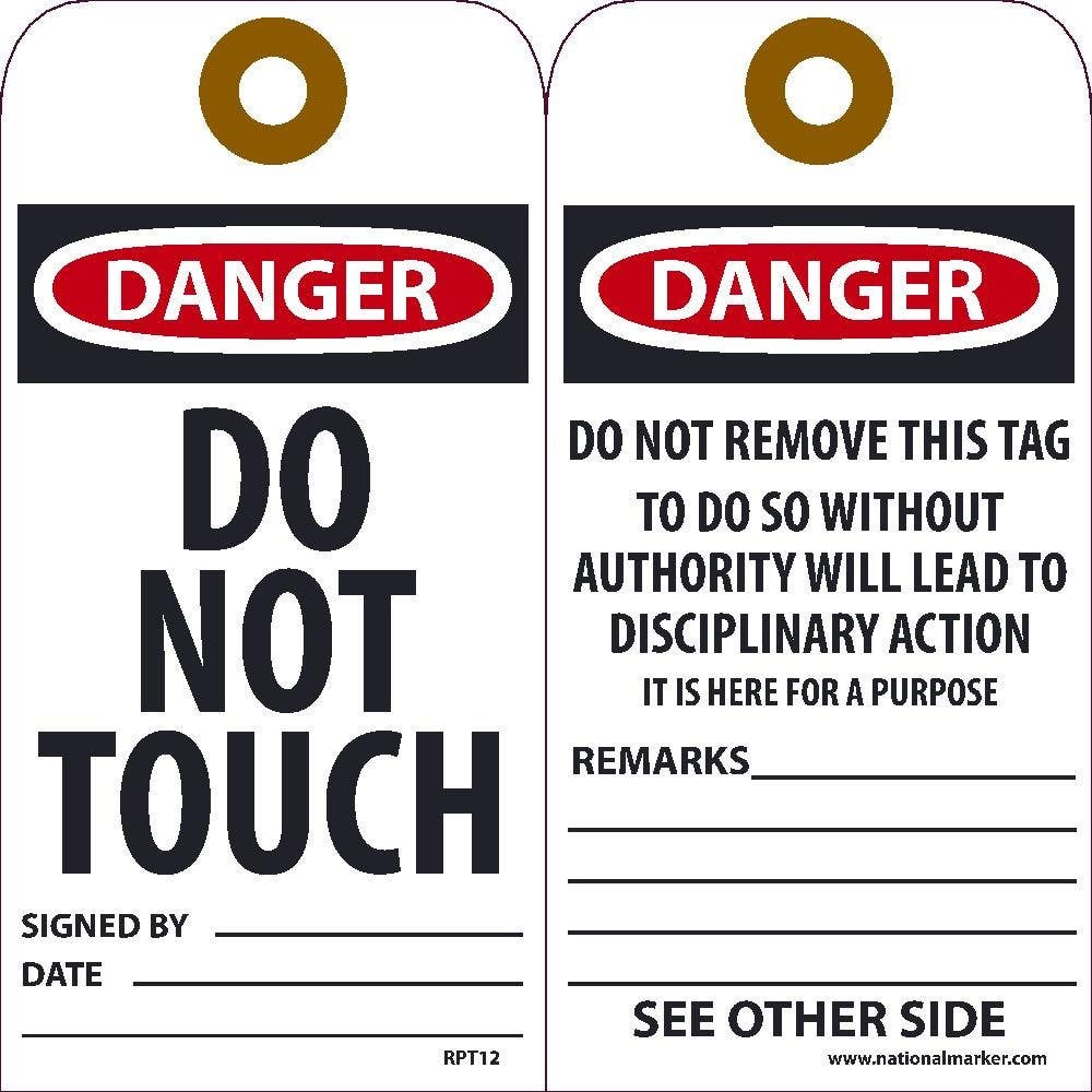 AccuformNMC RPT12 Danger Do Not Touch Tag, 6" x 3", Unrippable Vinyl, 25/Pk