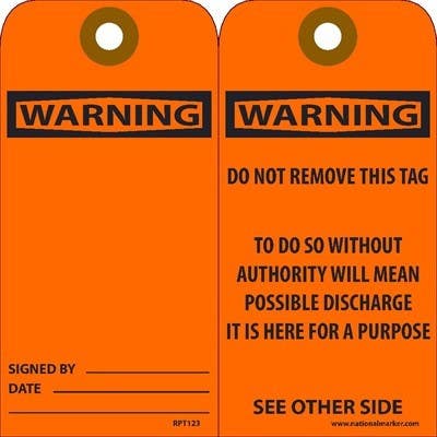 AccuformNMC RPT123 Warning Signed By & Date Tag, 6" x 3", Unrippable Vinyl, 25/Pk