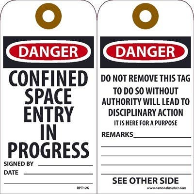 AccuformNMC RPT Danger, Confined Space Entry In Progress Tag, 6" x 3", .015 Mil Unrippable Vinyl, 25/Pk