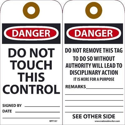 AccuformNMC RPT137 Danger Do Not Touch This Control Tag, 6" x 3", Unrippable Vinyl, 25/Pk