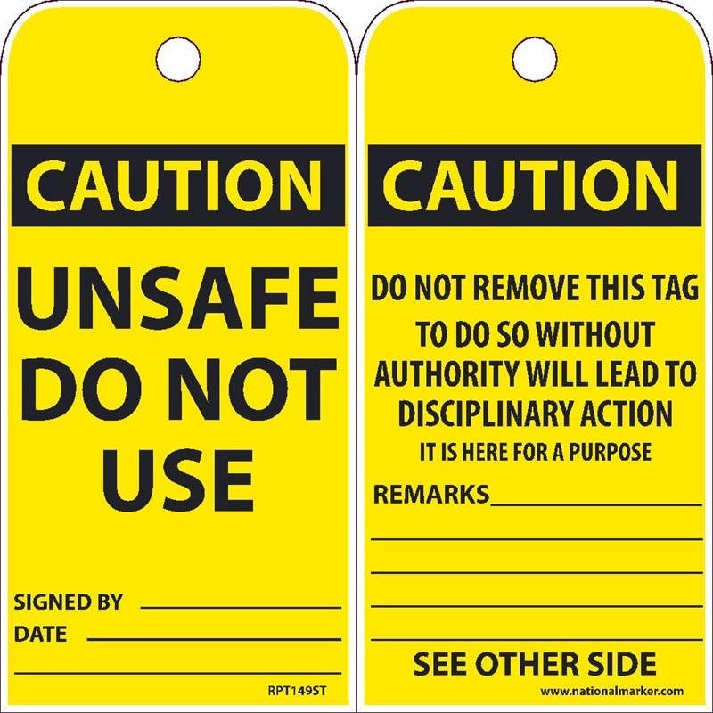 AccuformNMC RPT149ST Caution, Unsafe Do Not Use Tag (Hole), 6" x 3", Synthetic Paper, 25/Pk