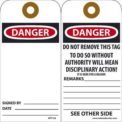 AccuformNMC RPT Danger, Blank Tag, 6" x 3", Unrippable Vinyl, 25/Pk