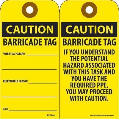 AccuformNMC RPT Caution, Barricade Tag, 6" x 3", Unrippable Vinyl, 25/Pk